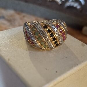 Green and Gold Statement Ring with Sculptural Design